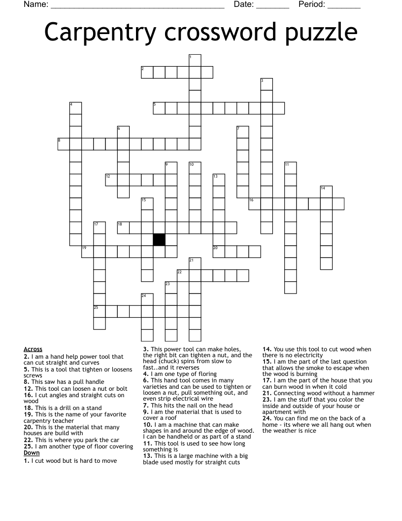 Carpentry Crossword Puzzle WordMint