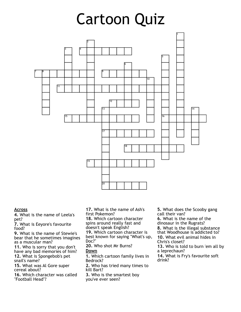 Cartoon Quiz Crossword WordMint