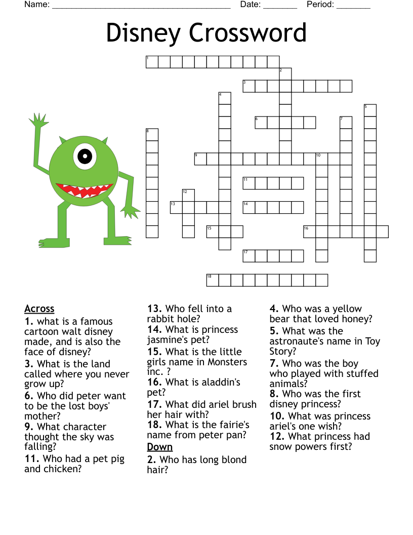 Cartoon Quiz Crossword WordMint