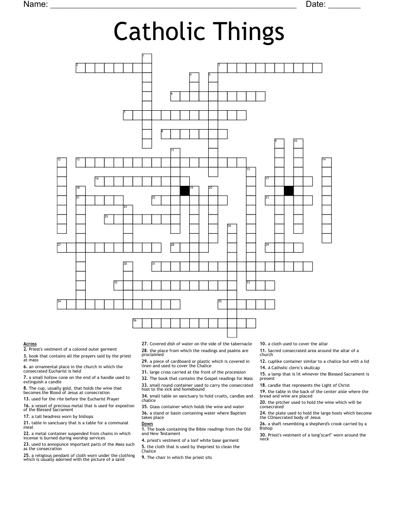 Catholic Things Crossword WordMint