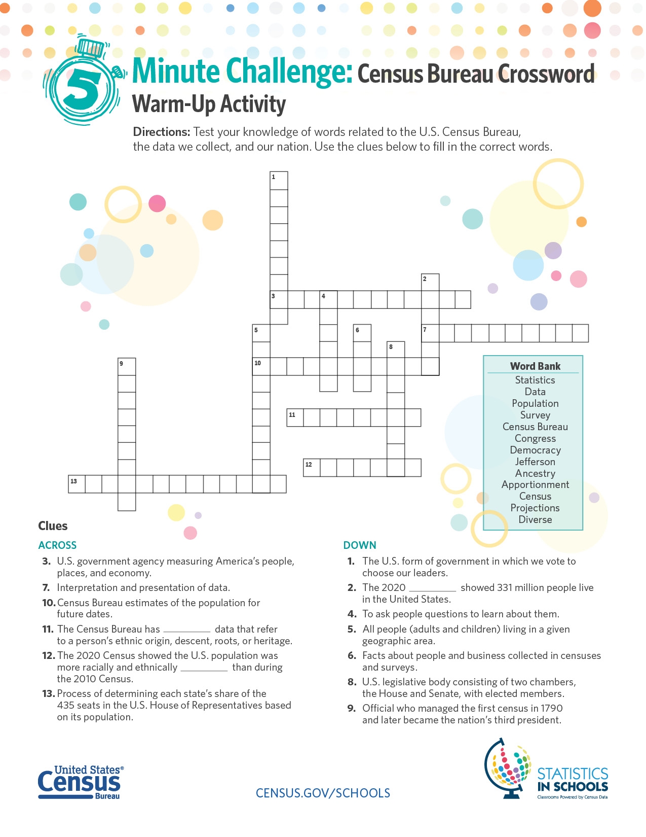 Census Word Find And Crossword Warm Up Activities