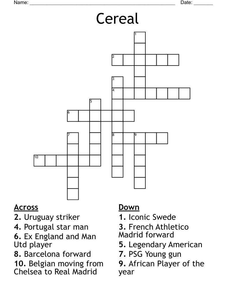Cereal Crossword WordMint
