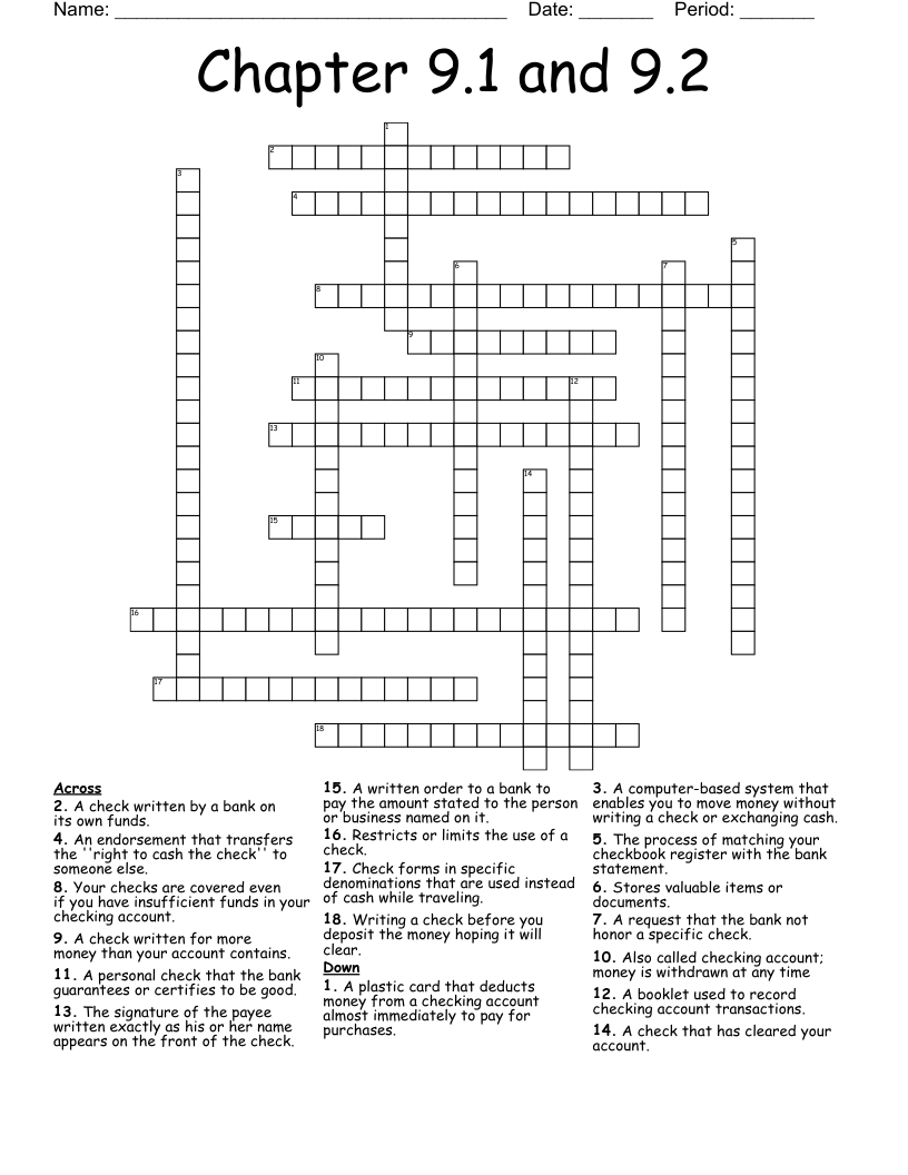 Chapter 9 1 And 9 2 Crossword WordMint