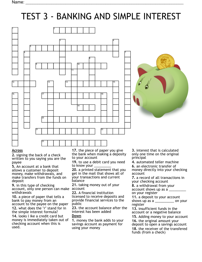Checking Accounts Crossword WordMint