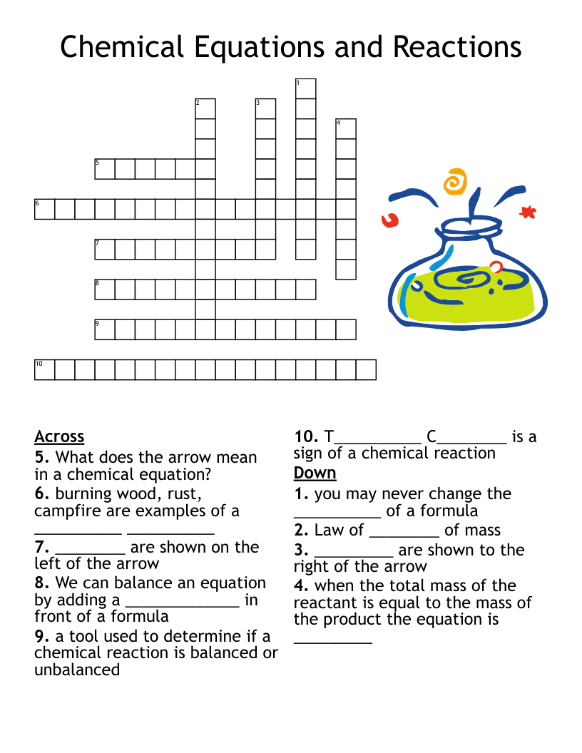 Chemical Formulas And Chemical Reactions Crossword WordMint