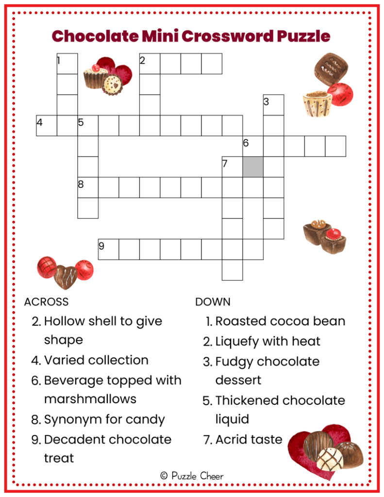 Chocolate Mini Crossword Puzzle Puzzle Cheer
