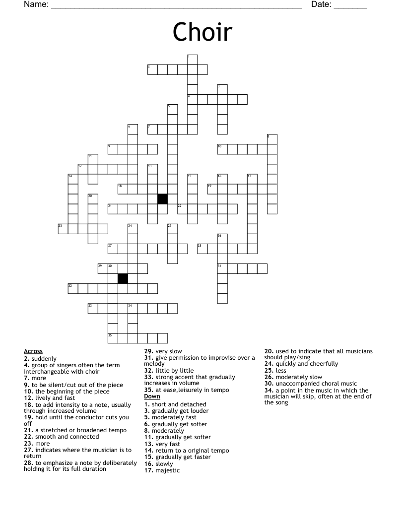 Choir Crossword WordMint