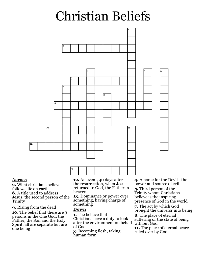 Christian Beliefs Crossword WordMint