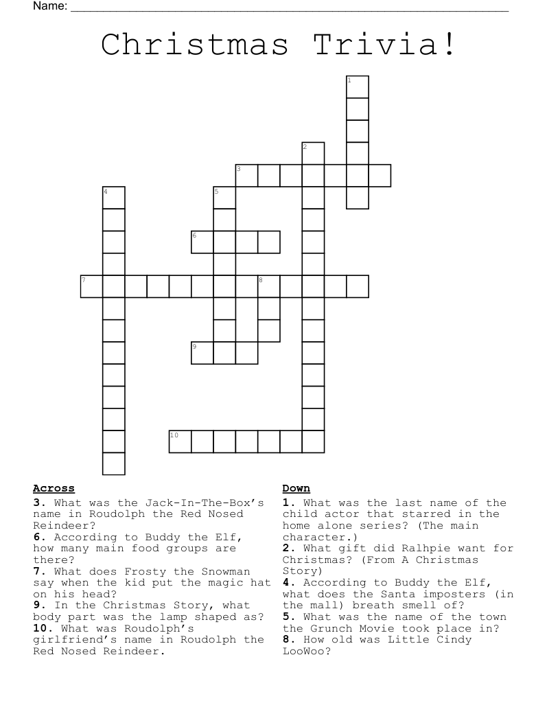 Christmas Trivia Crossword WordMint