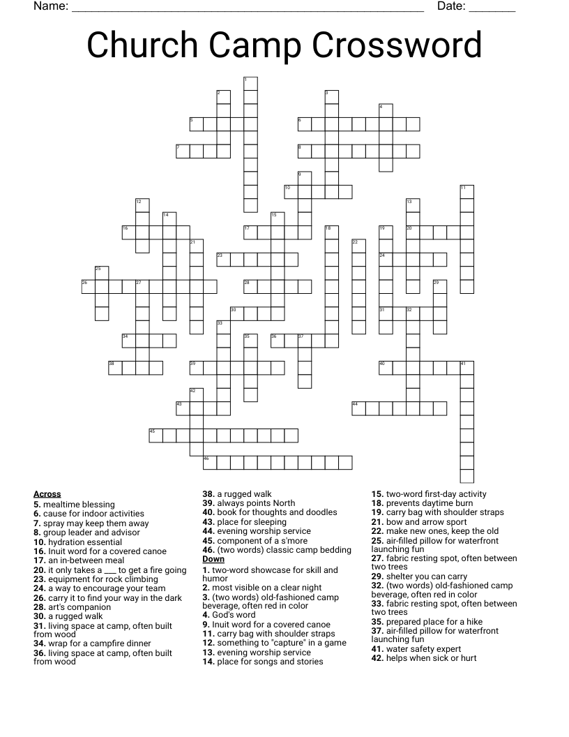 Church Camp Crossword WordMint