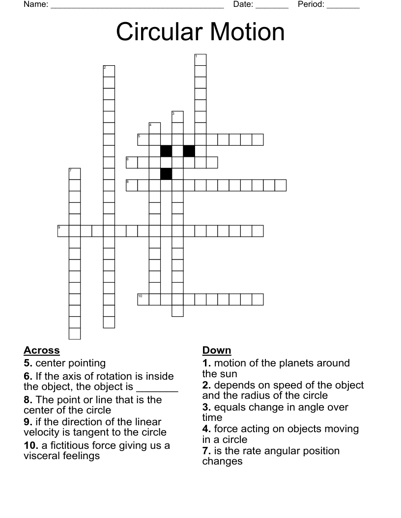 Circular Motion Crossword WordMint