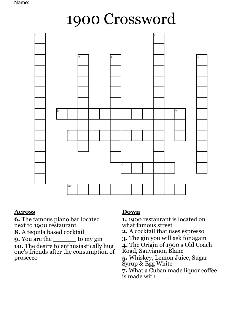 Classic Cocktails Crossword WordMint