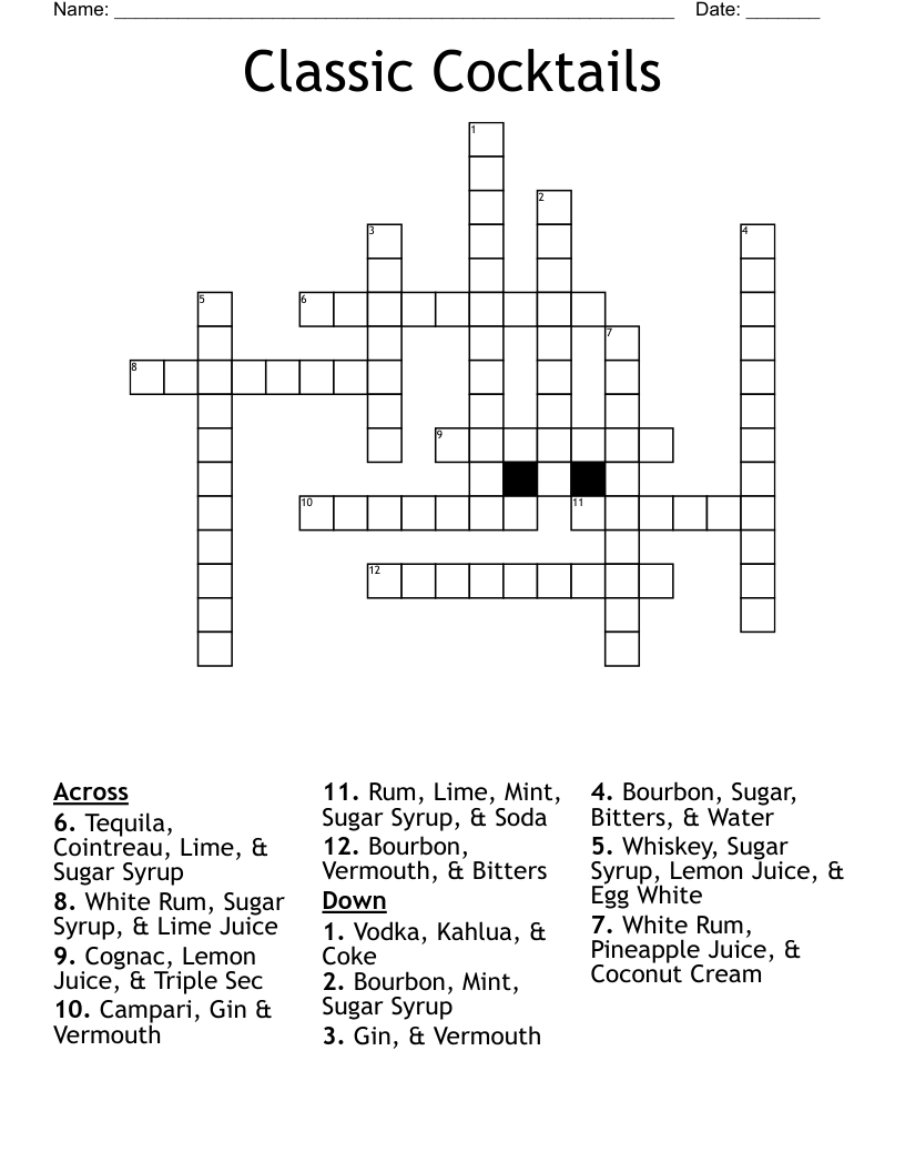 Classic Cocktails Crossword WordMint