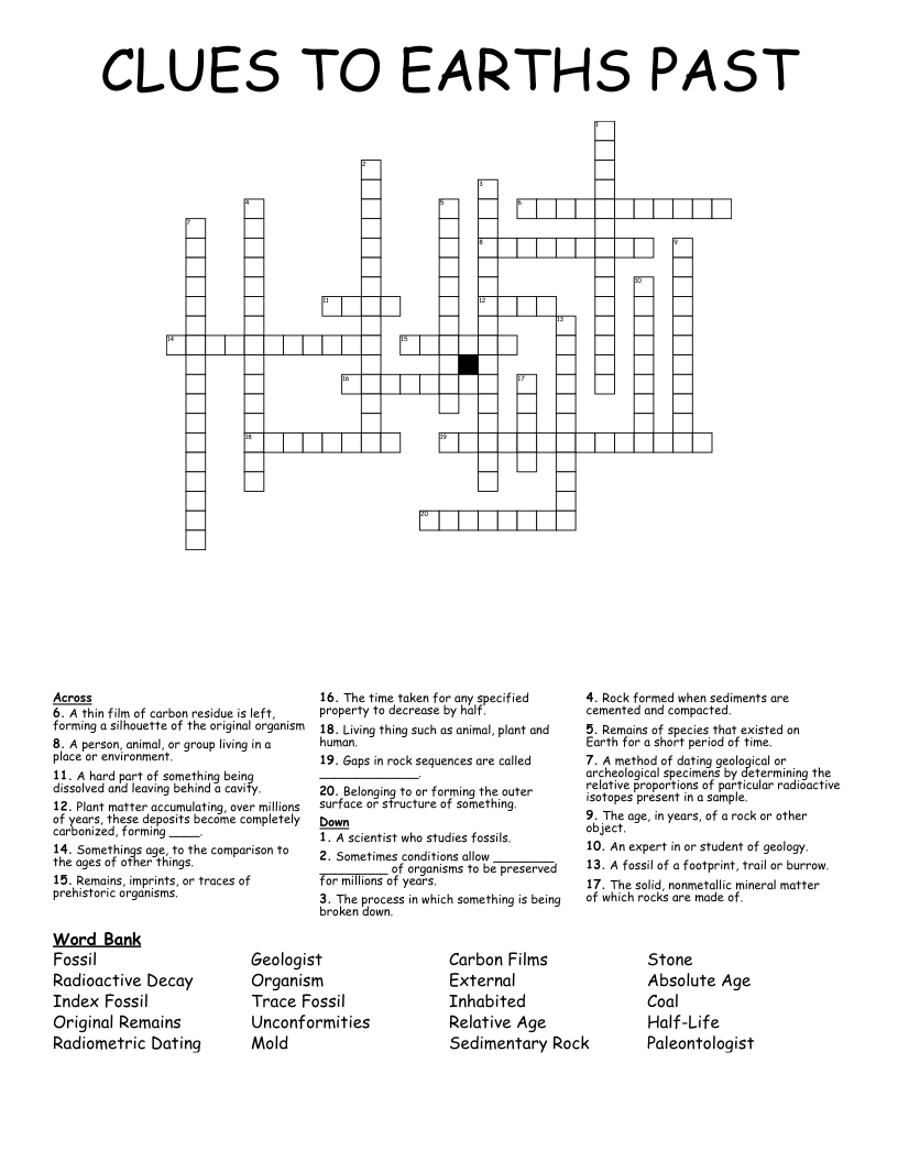 CLUES TO EARTHS PAST Crossword WordMint