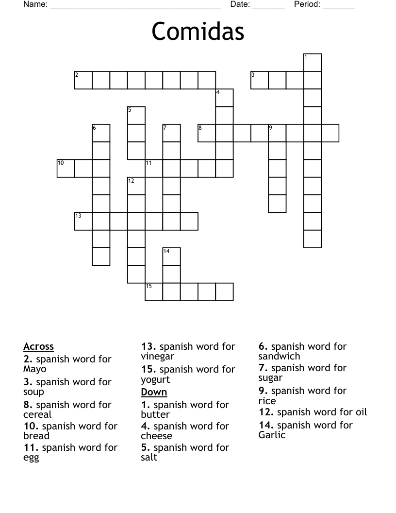 Comidas Crossword WordMint