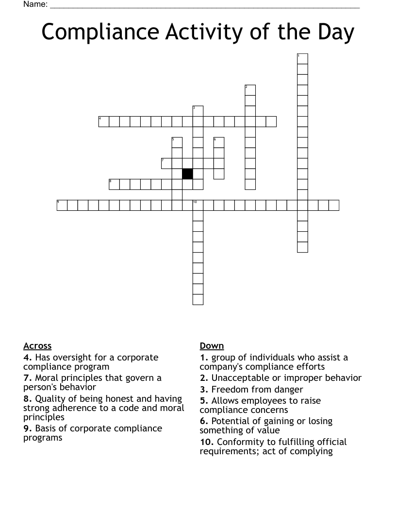 Compliance Activity Of The Day Crossword WordMint