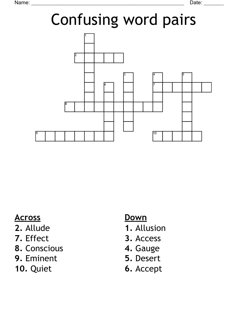 Confusing Word Pairs Crossword WordMint
