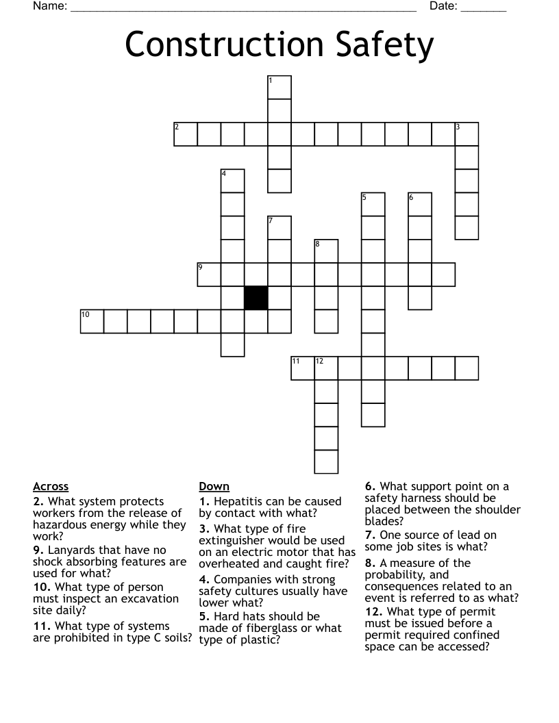 Construction Safety Crossword WordMint