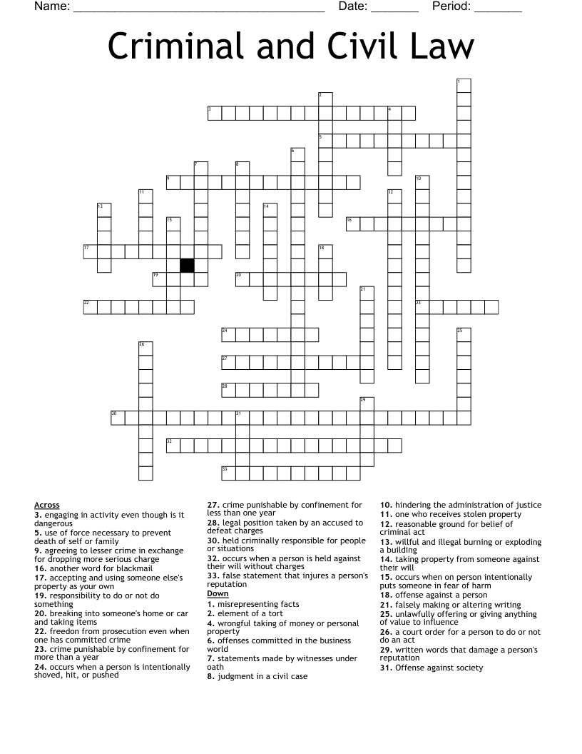 Criminal And Civil Law Crossword WordMint