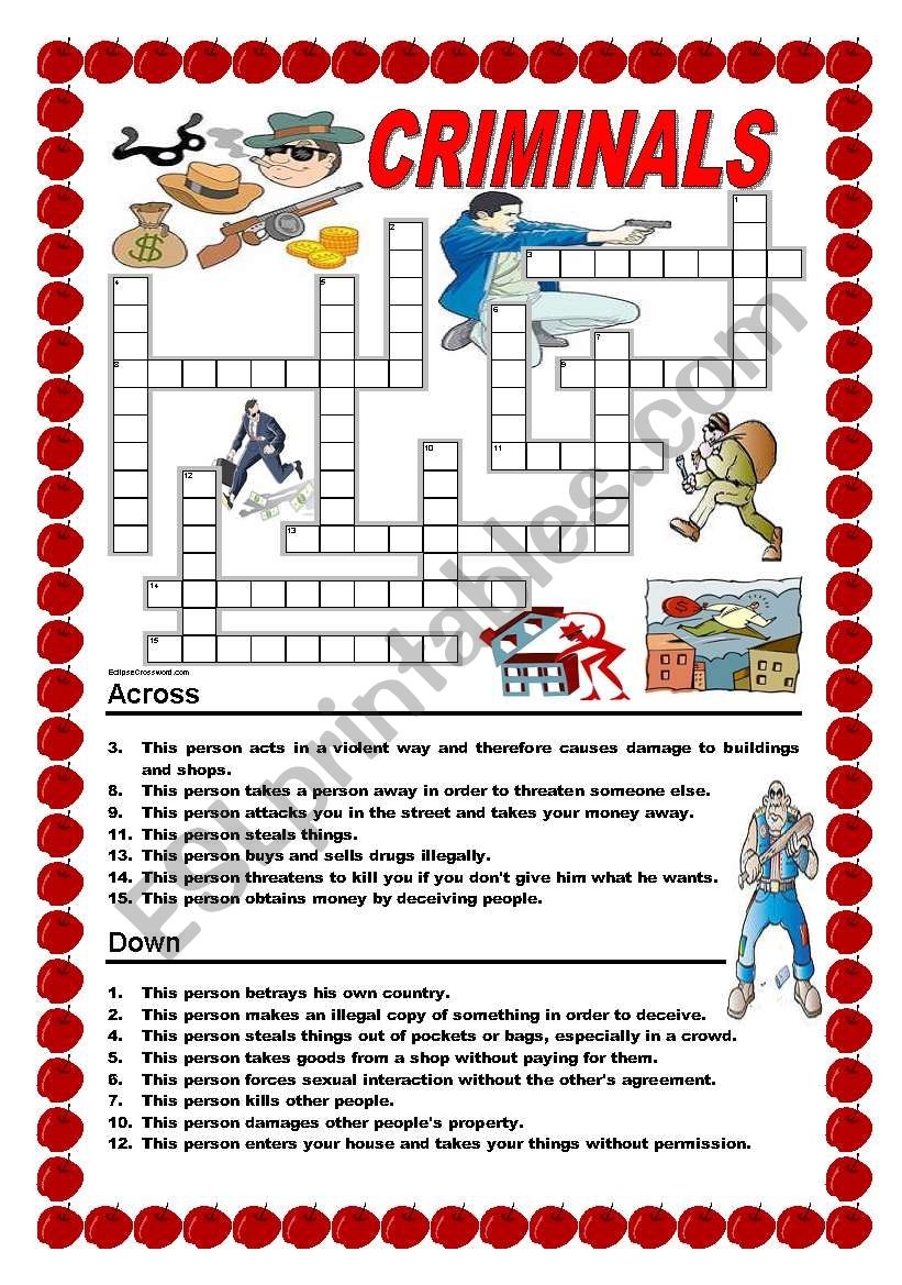 Criminals Crossword ESL Worksheet By Ildibildi