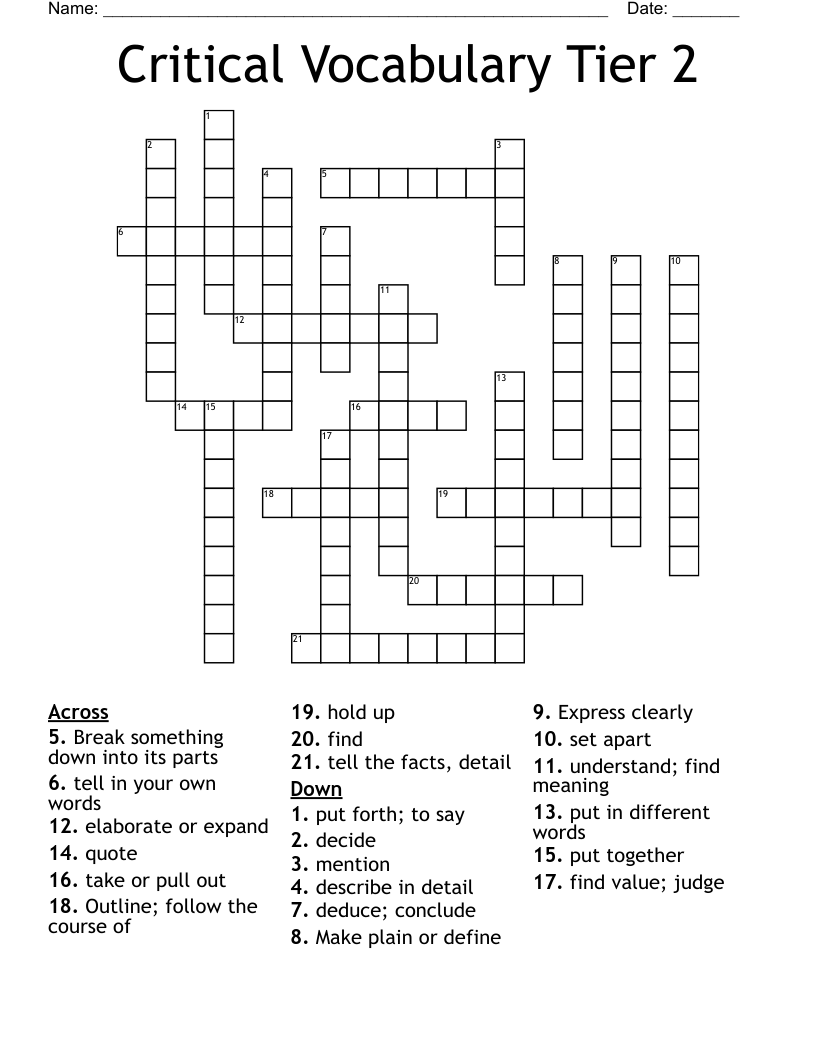 Critical Vocabulary SLO Pre test 2 Worksheet WordMint