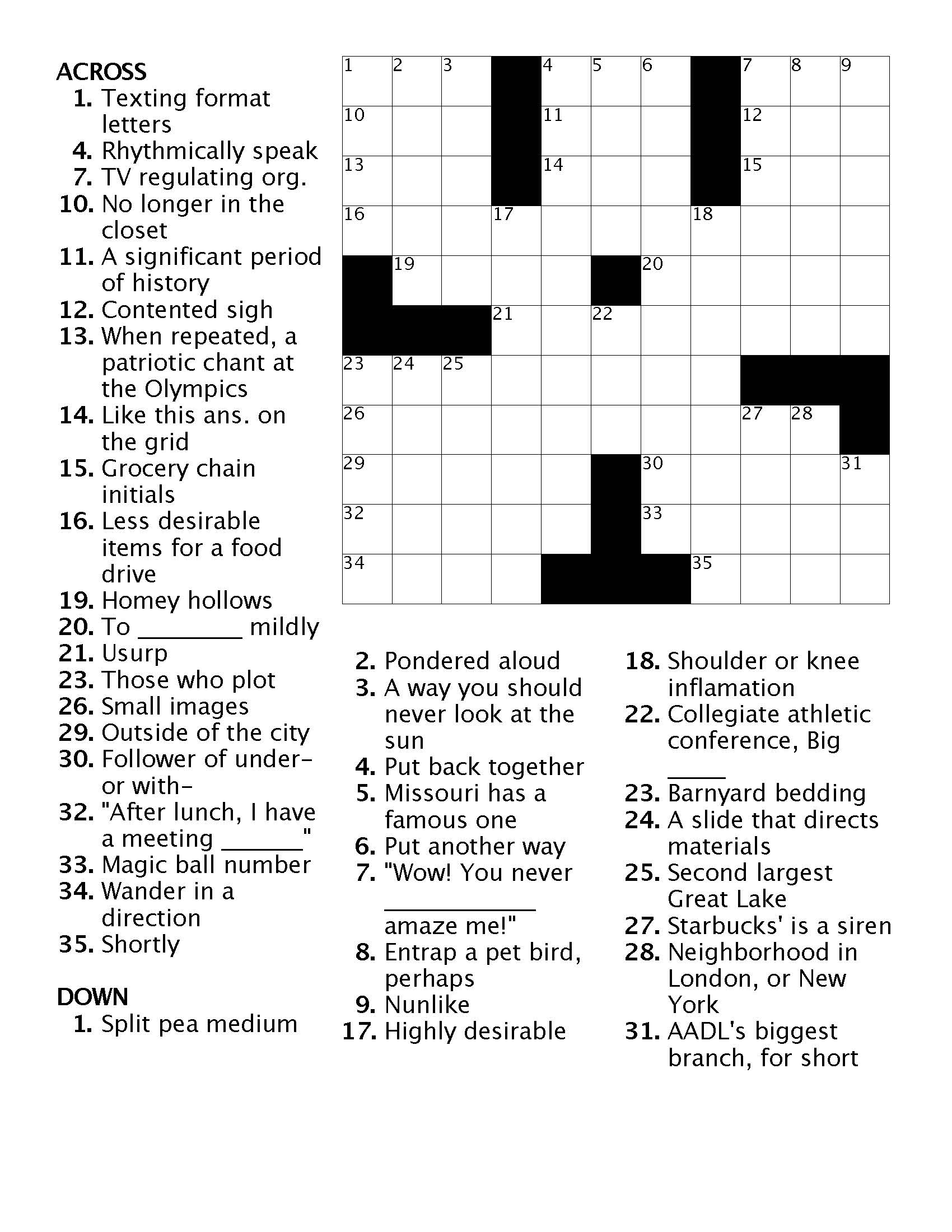 Crossword 3 Ann Arbor District Library