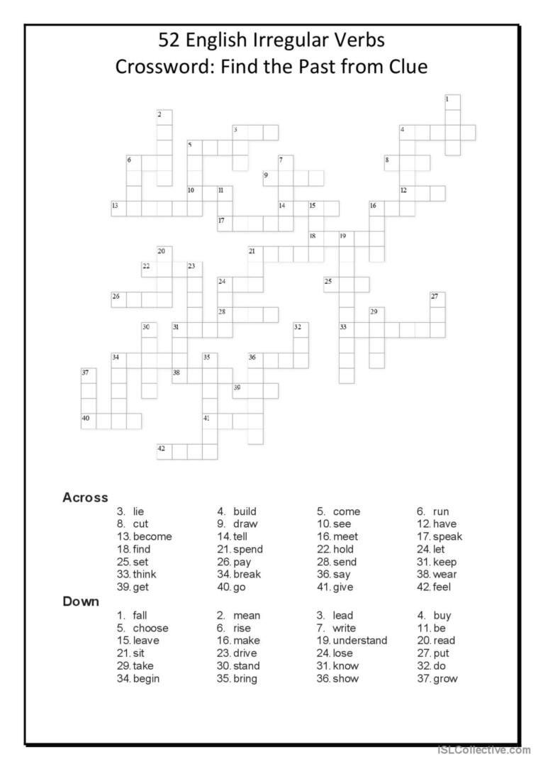 Crossword 52 English Irregular Verbs English ESL Worksheets Pdf Doc