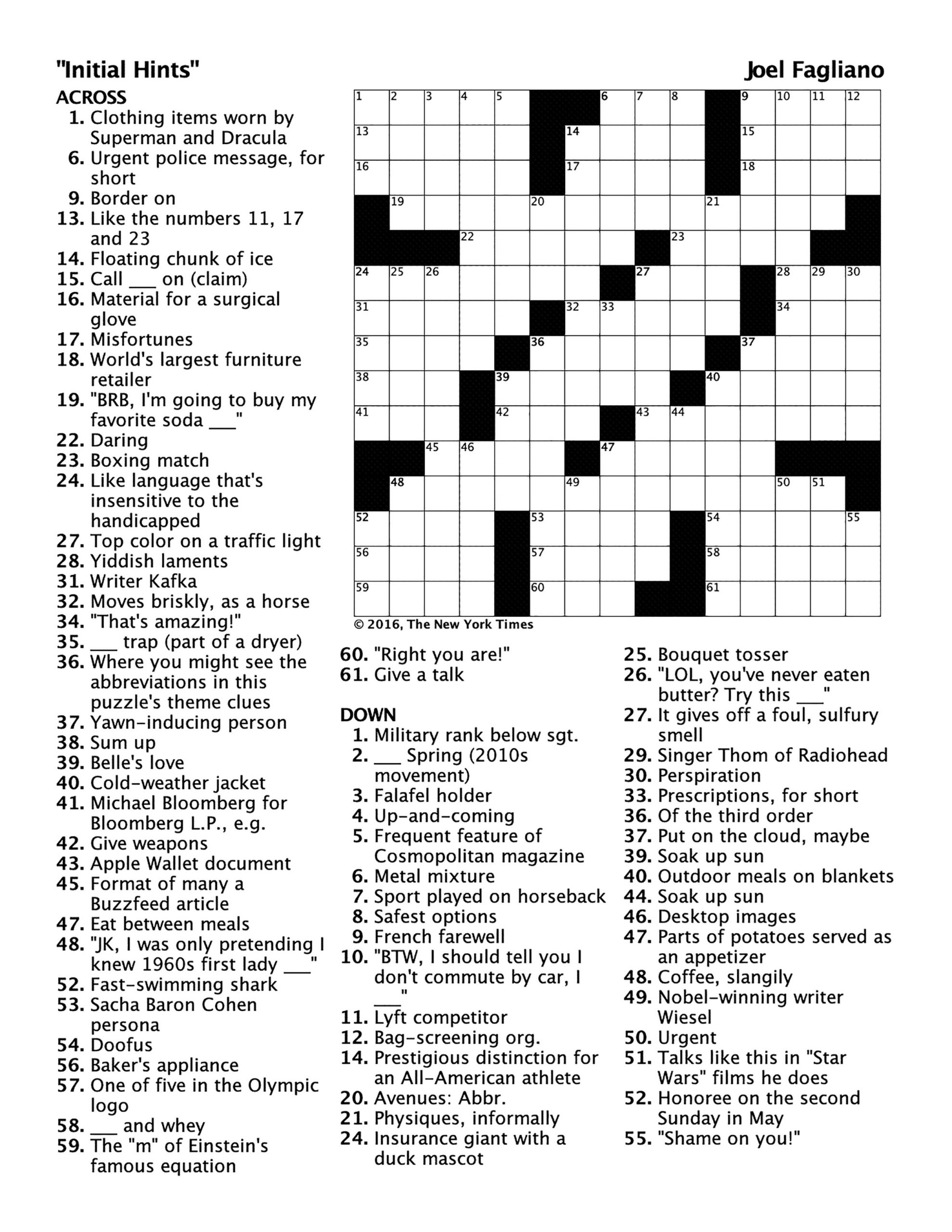 Crossword Challenge Initial Hints Pomona College Pomona College Magazine