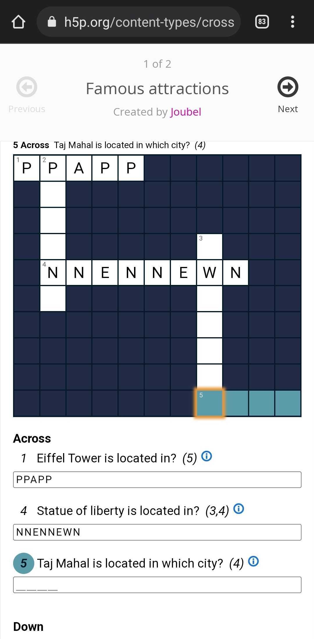 taj mahal city crossword clue