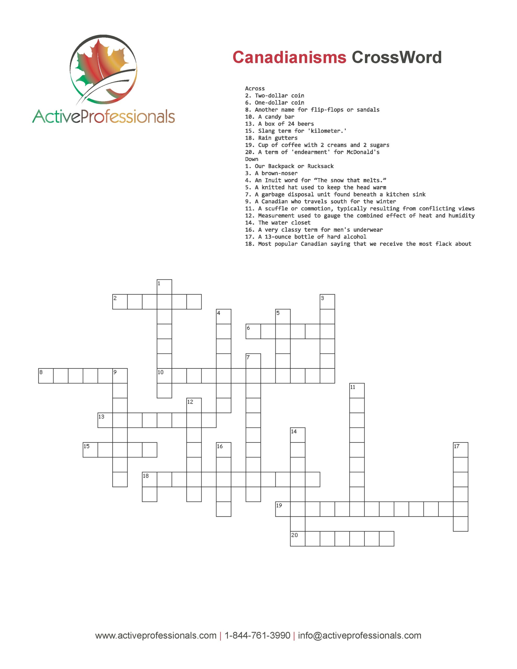 Crossword Puzzle Canadian Slang Active Professionals