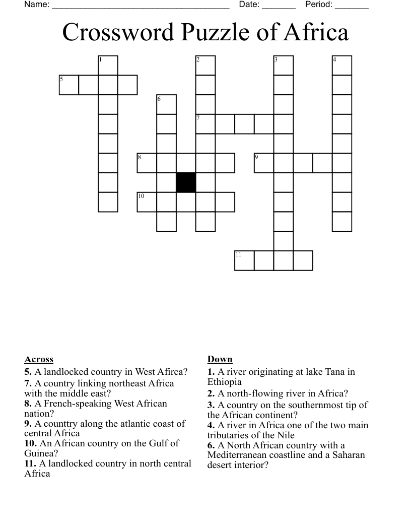 Crossword Puzzle Of Africa WordMint