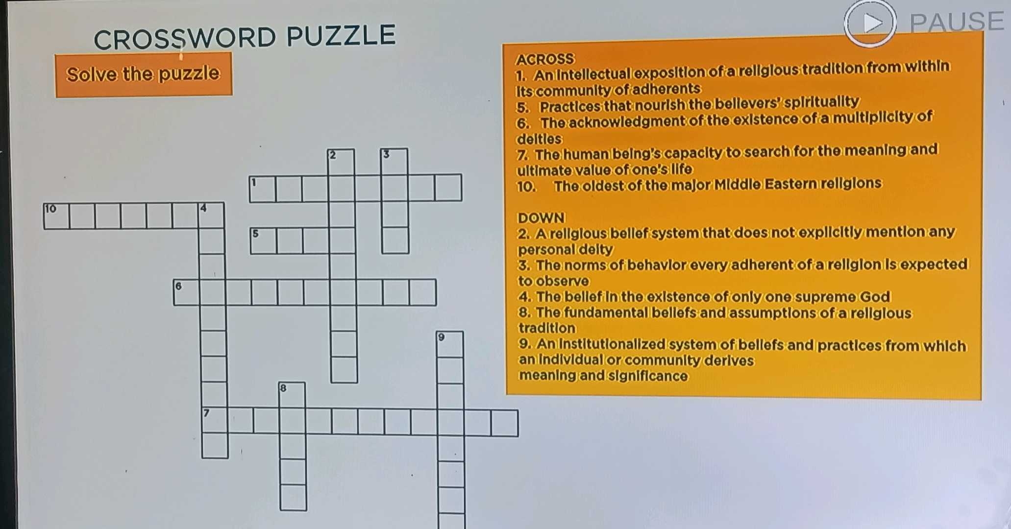 belief system crossword clue