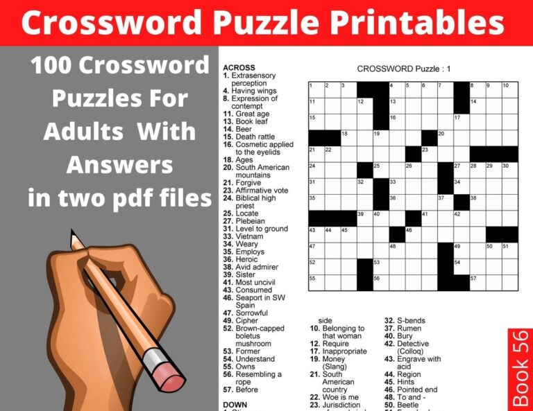 Crossword Puzzles For Adults 100 Printable Crosswords With Solutions digital Download Etsy