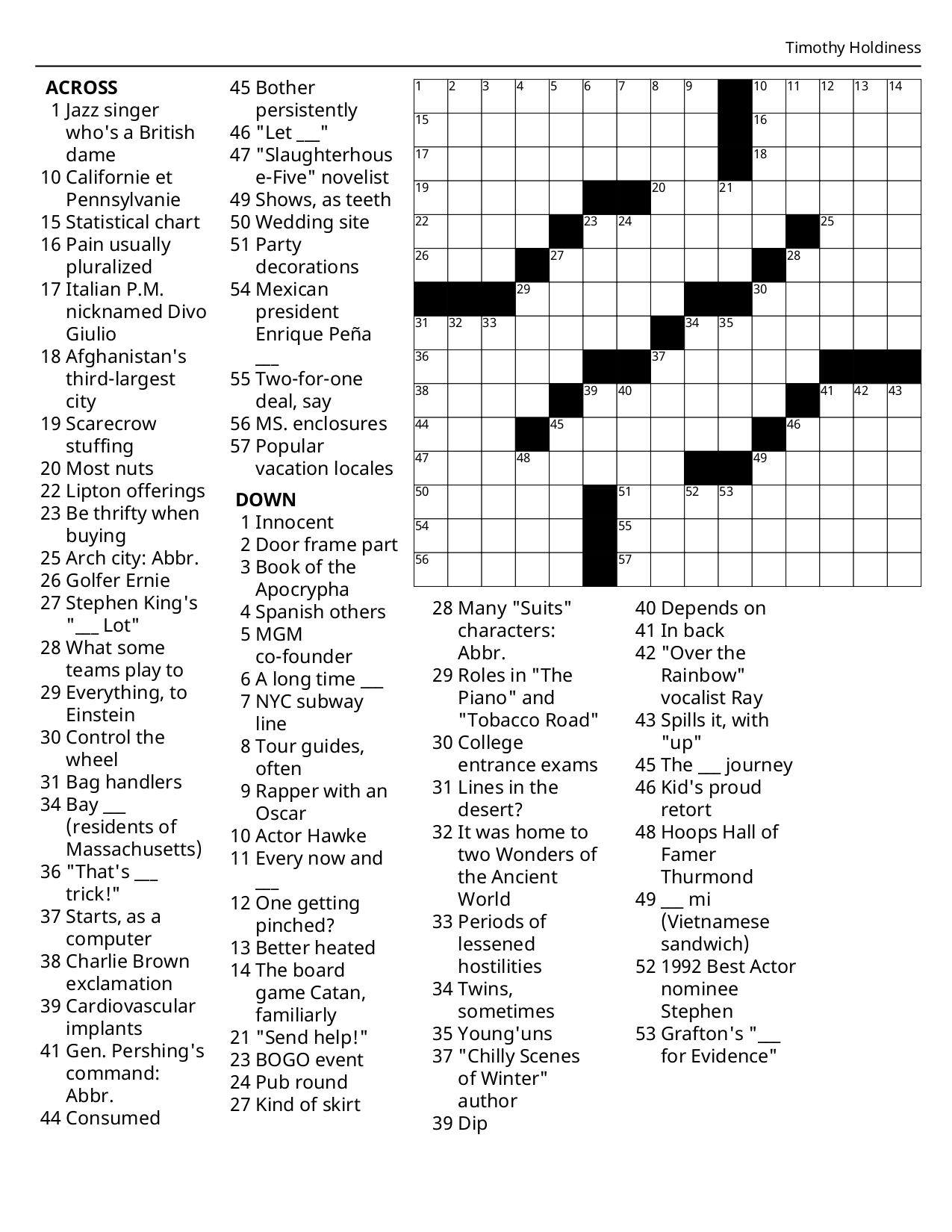 free printable daily crossword puzzles