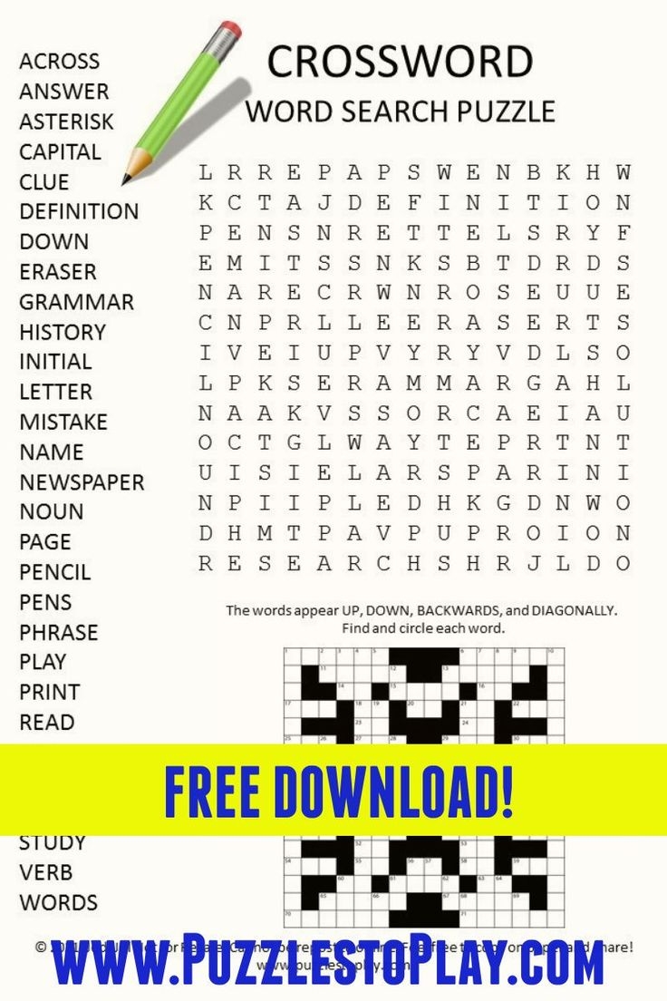 Crossword Word Search Puzzle Free Download Activity Sheet
