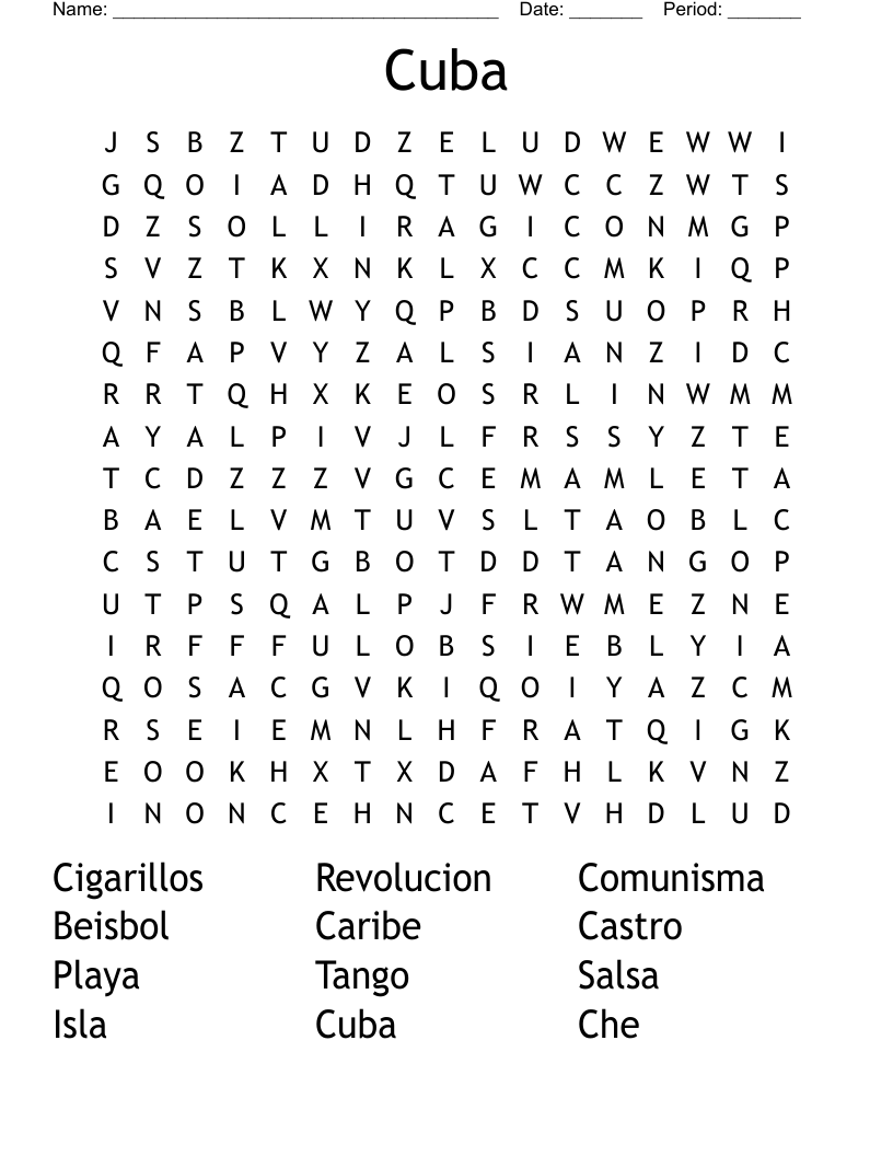 Cuba Word Search WordMint