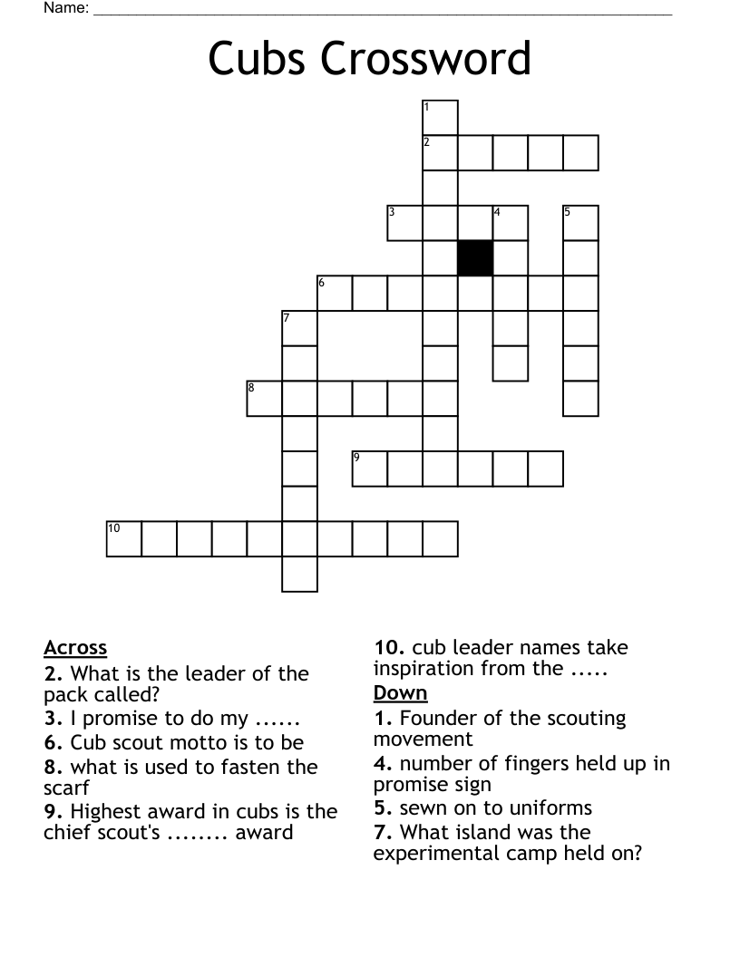Cubs Crossword WordMint