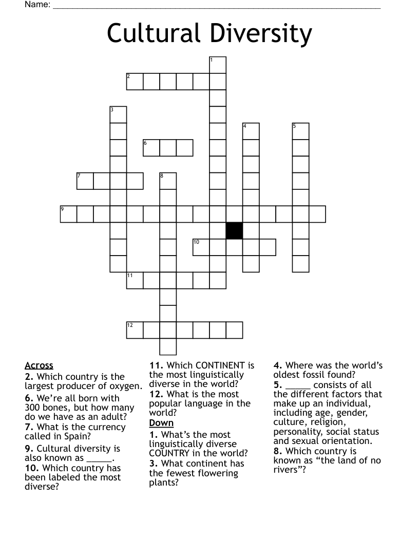 Cultural Diversity Crossword WordMint