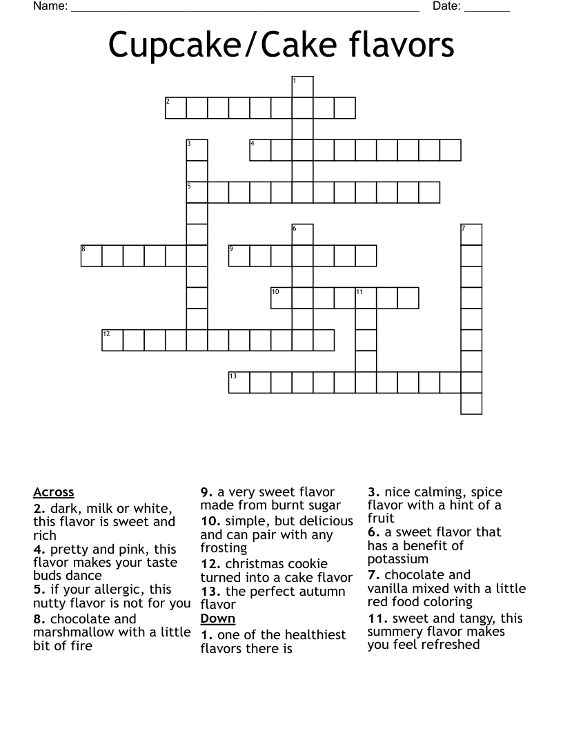 Cupcake Cake Flavors Crossword WordMint