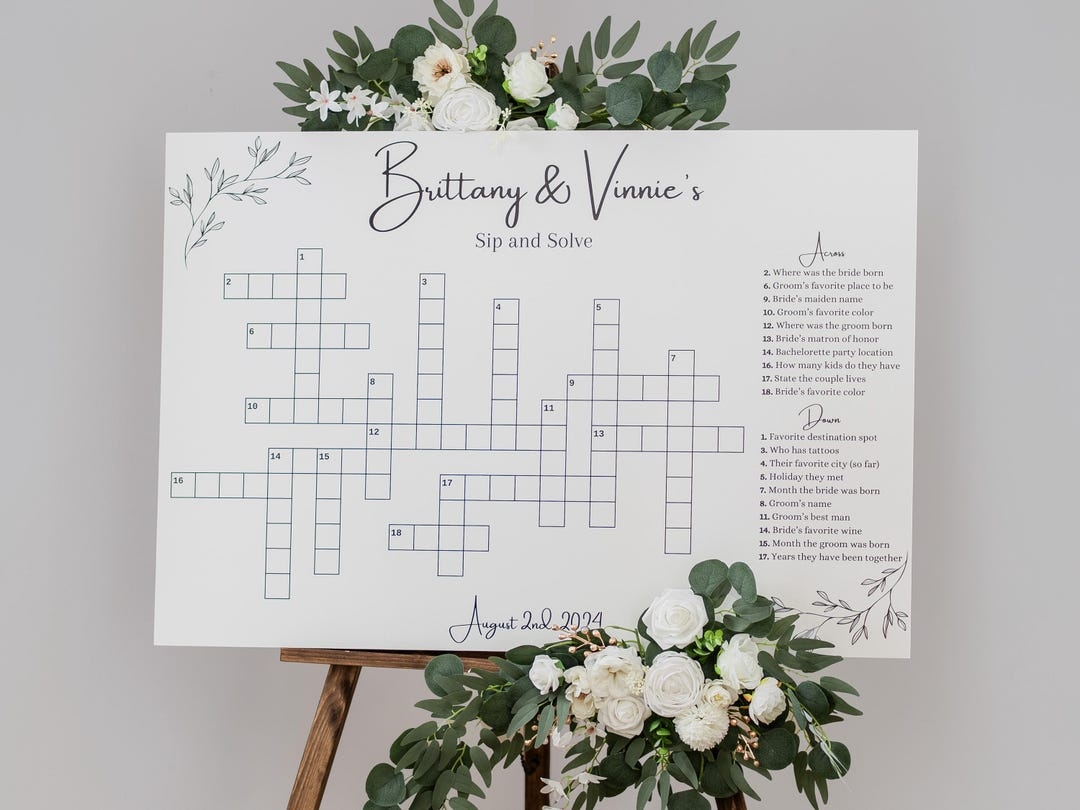 Custom Dry Erase Wedding Crossword Sip And Solve Large Print Shipped Directly To Home Etsy