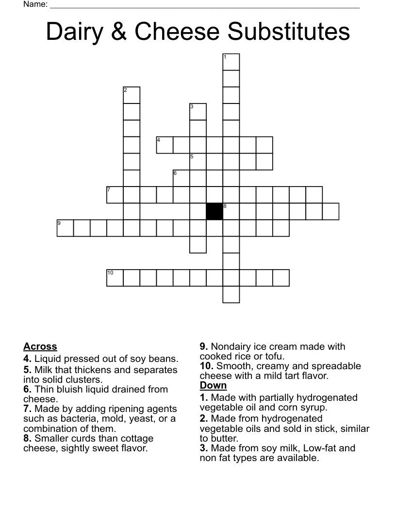 Dairy Cheese Substitutes Crossword WordMint