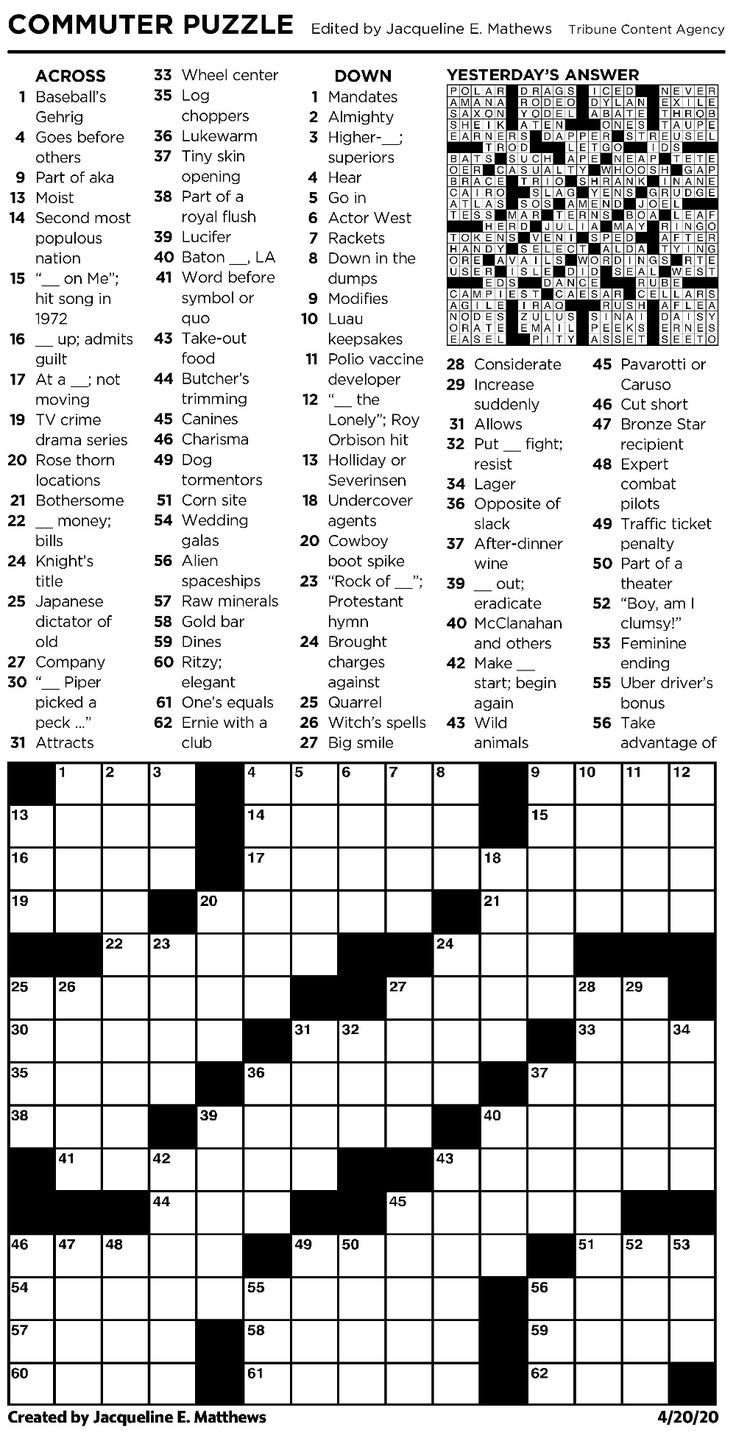 daily commuter crossword answers