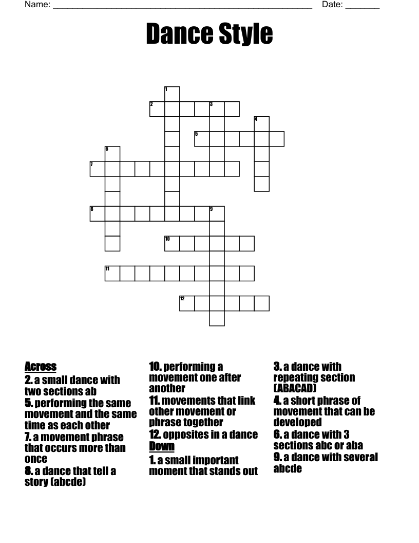 Dance Style Crossword WordMint