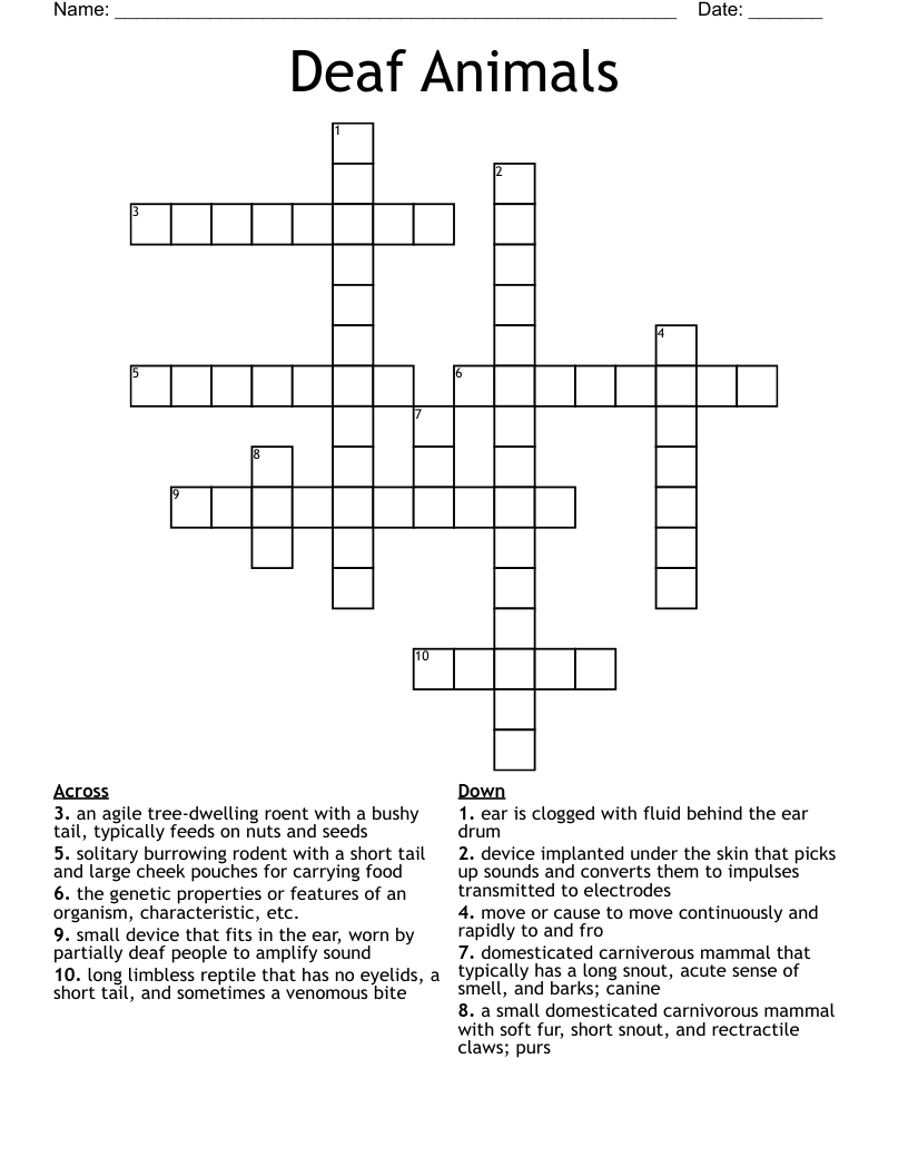 Deaf Animals Crossword WordMint