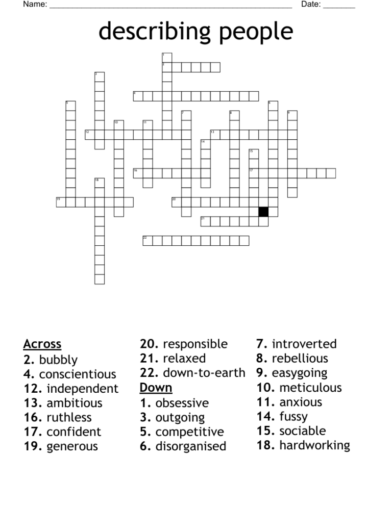 Describing People Crossword WordMint