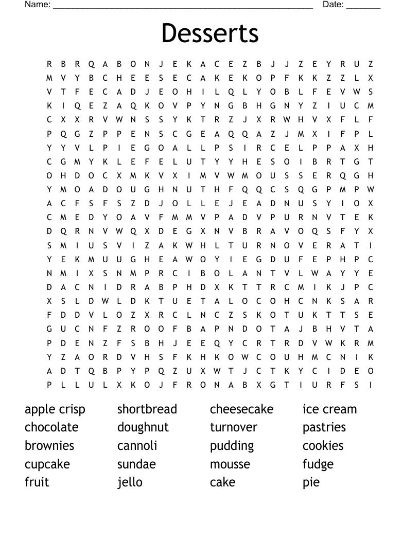 Desserts Word Search WordMint