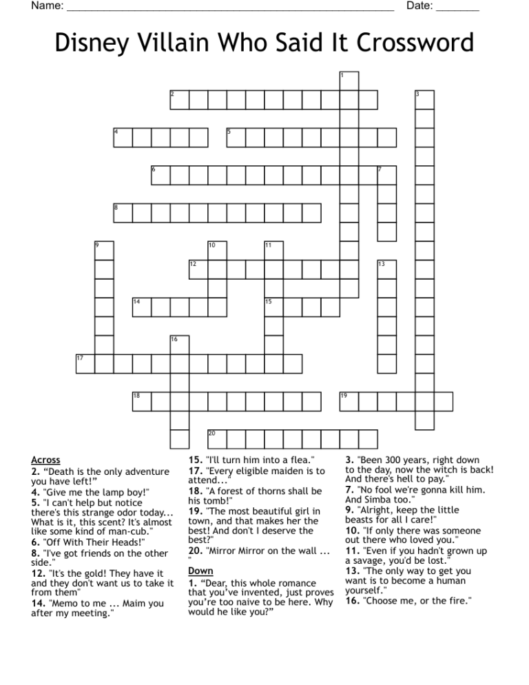 Disney Villain Who Said It Crossword WordMint