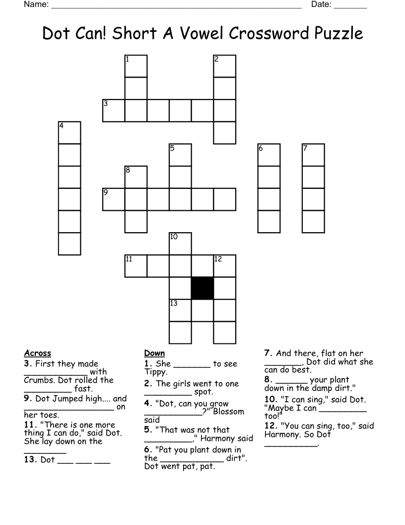 Dot Can Short A Vowel Crossword Puzzle WordMint