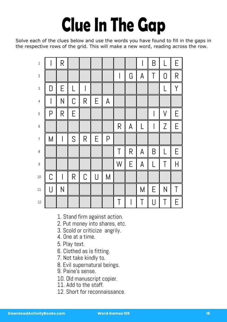 Download Clue In The Gap In Word Games 105