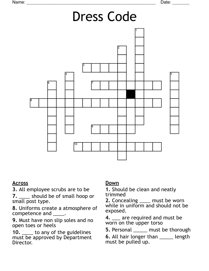 Dress Code Crossword WordMint Dress Code Crossword WordMint